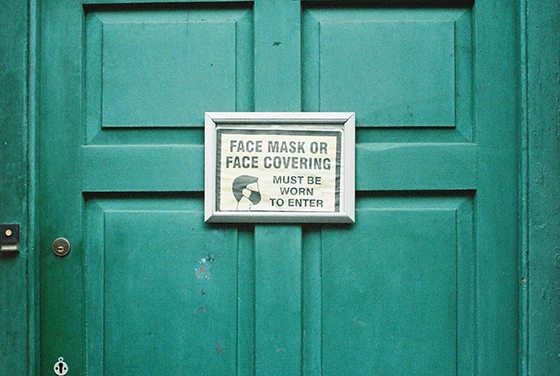 Green Door Faded Paint Sign Warning Face Mask Limerick City Ireland Film Lomography Color Negative 800 Camera Nikon F2 35mm